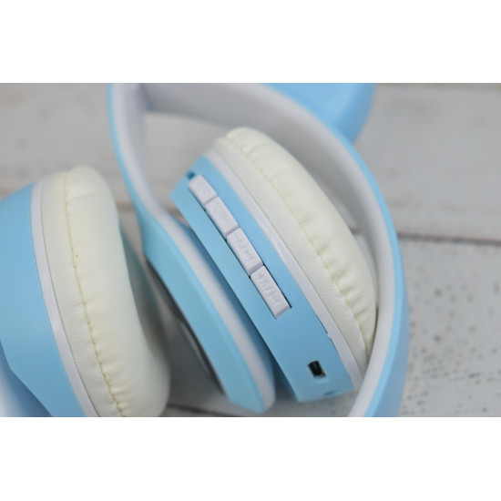 Беспроводные наушники с ушками 23М детские Bluetooth MP3 Голубые