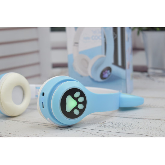 Беспроводные наушники с ушками 23М детские Bluetooth MP3 Голубые
