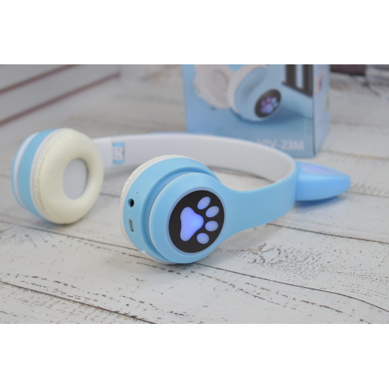 Беспроводные наушники с ушками 23М детские Bluetooth MP3 Голубые