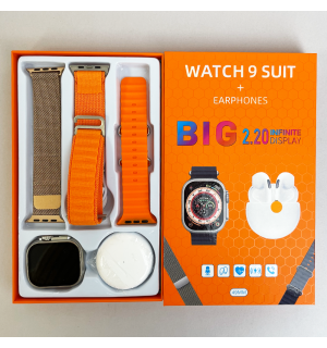 Smart watch Ultra 8 Оранжевый+ Миланская петля + Нейлоновый ремешок + Наушники Air Pro 6