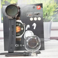 Комлпект D21 Смарт годинник watch 4 з два ремінцями в комплеті і бездротові навушники з індикатором заряду Чорний