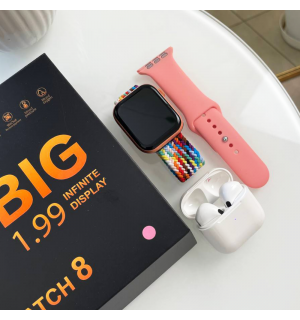 Комплект Smart Watch 8 Розовий + дополнительный ремешок + Наушинки Pro 4