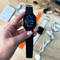 Набор 6 в 1 Smart Watch Ultra Черный + Наушники Air pro Вакуумные беспроводной Павербанк Блок питания беспроводная зарядка