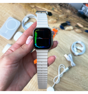 Набор 6 в 1 Smart Watch Ultra Белый + Наушники Air pro Вакуумные беспроводной Павербанк Блок питания беспроводная зарядка