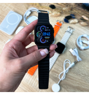 Набор 6 в 1 Smart Watch Ultra Черный + Наушники Air pro Вакуумные беспроводной Павербанк Блок питания беспроводная зарядка