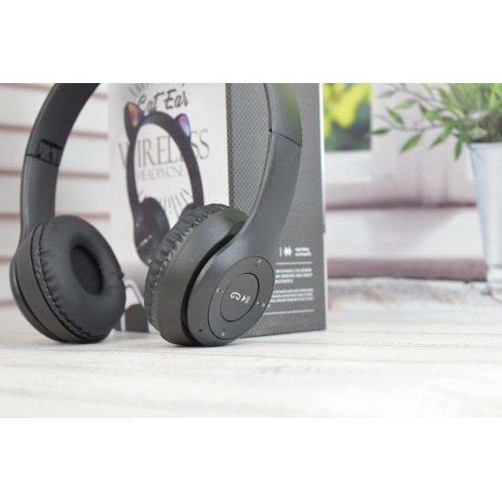 Наушники с ушками беспроводные P47M с подсветкой Bluetooth Черные