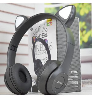 Наушники с ушками беспроводные P47M с подсветкой Bluetooth Черные