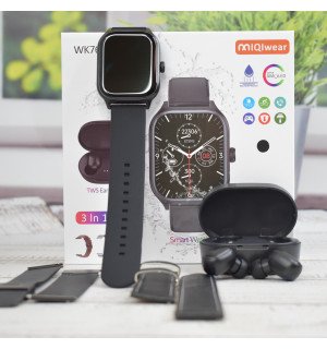Комплект WK76 BIG 2.02 – Смарт часы + 3 ремешка + TWS вакуумные наушники Черные