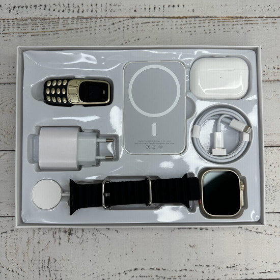 Комплект X8Plus Smart Watch Ultra 2 + Air pro + Павербанк + Телефон Black