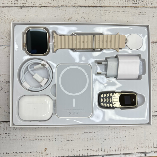 Комплект X8Plus Smart Watch Ultra 2 + Air pro + Павербанк + Телефон White