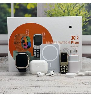 Комплект X8Plus Smart Watch Ultra 2 + Air pro + Павербанк + Телефон Black
