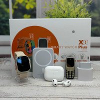 Комплект X8Plus Smart Watch Ultra 2 + Air pro + Павербанк + Телефон White