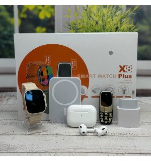 Комплект X8Plus Smart Watch Ultra 2 + Air pro + Павербанк + Телефон White