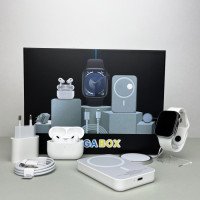 Комплект Megabox (6в1)  Smart Watch 9 Навушники Air pro Вакуумні бездротовий Павербанк White