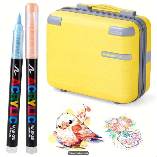 Маркери акрилові GuangNa GN.8101 Brush Marker набір 360 шт для художників та декору в стильній валіз