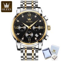 Часы мужские Olevs 2858 Black Accents кварцевые с тремя циферблатами, бизнес-классика с датой