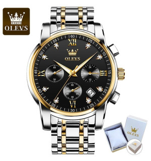 Годинник чоловічий Olevs 2858 Black Accents кварцовий із трьома циферблатами, бізнес-класика з датою