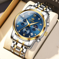 Часы Olevs 2858 Blue Accents | мужские кварцевые часы с коробкой, водонепроницаемые, люминесцентные стрелки