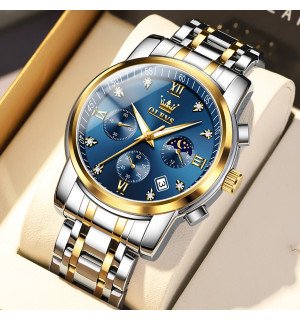Годинник Olevs 2858 Blue Accents | чоловічий кварцовий годинник із коробкою, водонепроникний, люмінесцентні стрілки, преміум