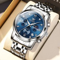 Часы мужские кварцевые Olevs 2858 Blue Natural | Стильные деловые часы с браслетом и коробкой