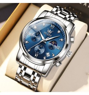 Годинник чоловічий кварцовий Olevs 2858 Blue Natural | Стильний діловий годинник з браслетом та коробкою