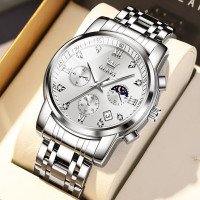 Часы Olevs 2858 White Natural Классические мужские наручные часы, белый циферблат, стальной корпус, водостойки