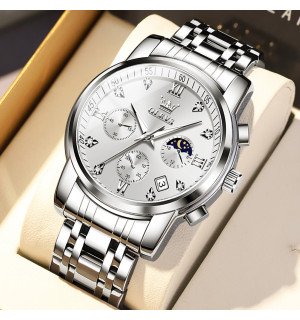 Годинник Olevs 2858 White Natural | Класичний чоловічий наручний годинник, білий циферблат, сталевий корпус, водостійкий