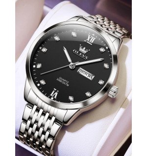Годинник чоловічий Olevs 2943 Quartz Black Silver | Класичний діловий стиль з датою