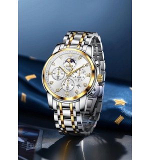 Годинник Olevs 3655 чоловічий, White Accents, сталевий, бізнес стиль