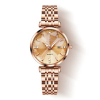 Женские часы Olevs 5536 Rose Gold кварцевые, наручные, с браслетом розовое золото
