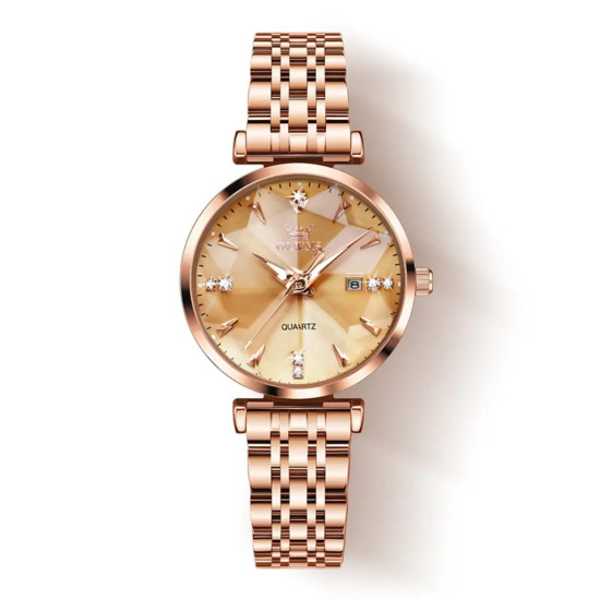 Женские часы Olevs 5536 Rose Gold кварцевые, наручные, с браслетом розовое золото