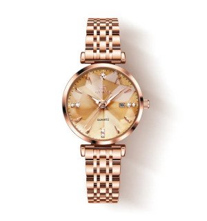 Жіночий годинник Olevs 5536 Rose Gold кварцовий, наручний, з браслетом рожеве золото