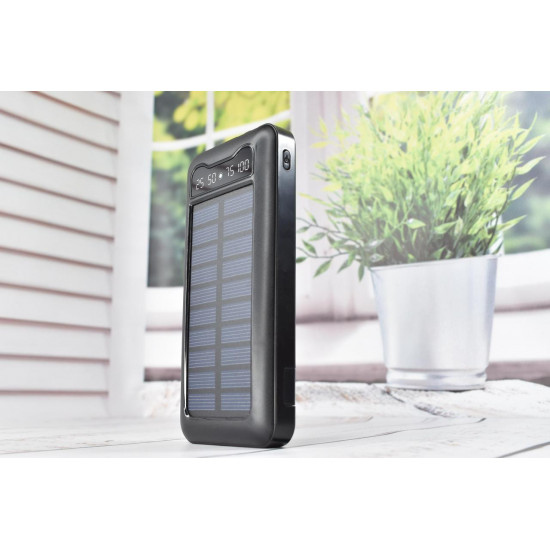 Solar Power Bank Павербанк з сонячною батареєю + ліхтарик 10000 mAh Black
