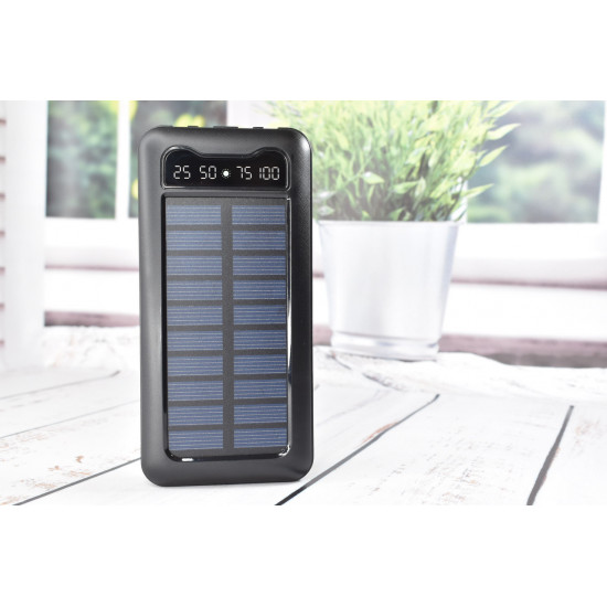 Solar Power Bank Павербанк з сонячною батареєю + ліхтарик 10000 mAh Black
