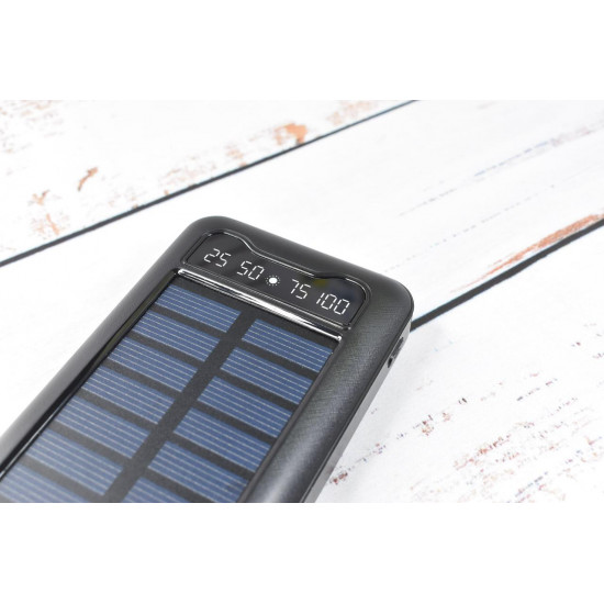 Solar Power Bank Павербанк з сонячною батареєю + ліхтарик 10000 mAh Black