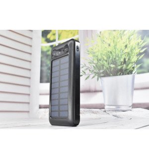 Solar Power Bank Павербанк с солнечной батареей + фонарик 10000 mAh Black