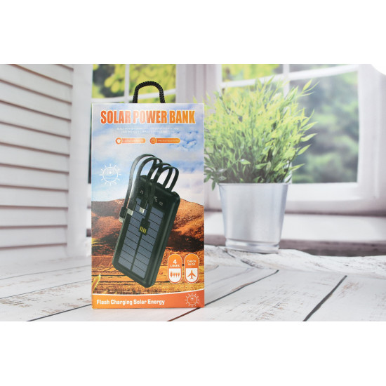 Solar Power Bank Павербанк с солнечной батареей + фонарик 10000 mAh Black