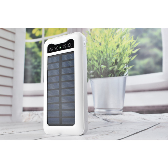 Solar Power Bank Павербанк с солнечной батареей + фонарик 10000 mAh White