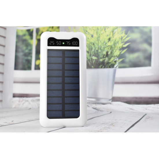 Solar Power Bank Павербанк с солнечной батареей + фонарик 10000 mAh White