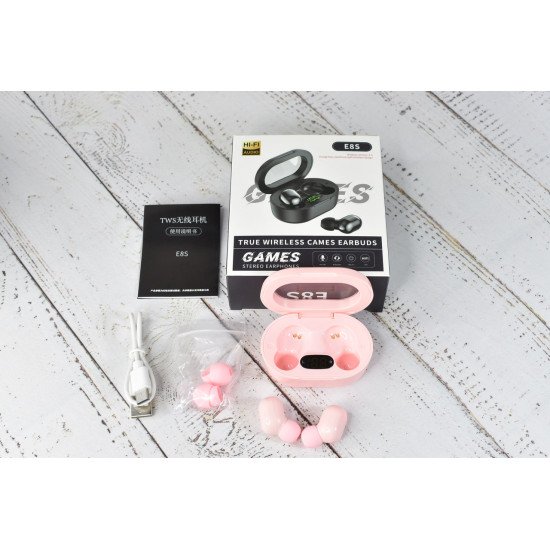 Беспроводные вакуумные сенсорные наушники E8S Games stereo earphones Pink