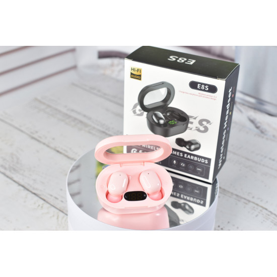 Беспроводные вакуумные сенсорные наушники E8S Games stereo earphones Pink